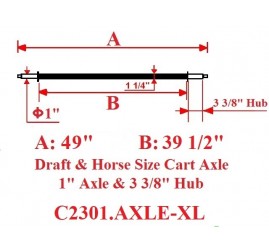 Full Size Horse Cart Extra Long Axle With 1" Axle, 3 3/8" Hub